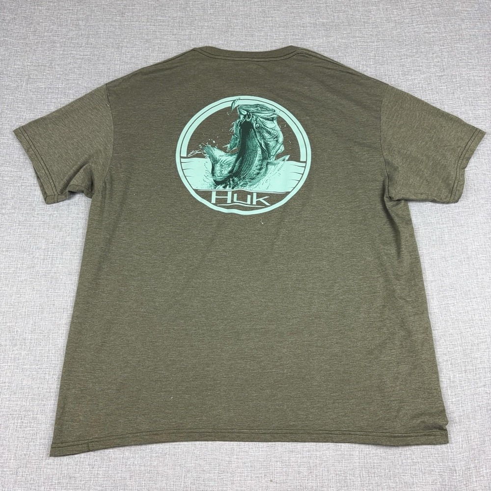 Huk Shirt Mens 2XL Green Bass Fish Graphic Outdoor Fishing Short Sleeve Tee